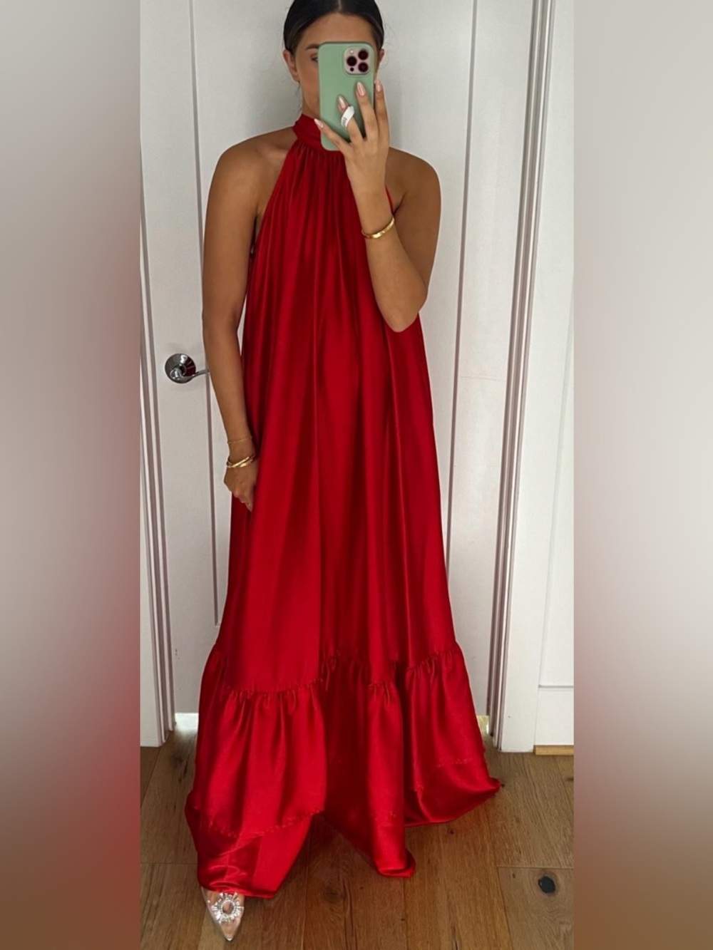 Red Dress Boutique Red Halter Satin Maxi Dress